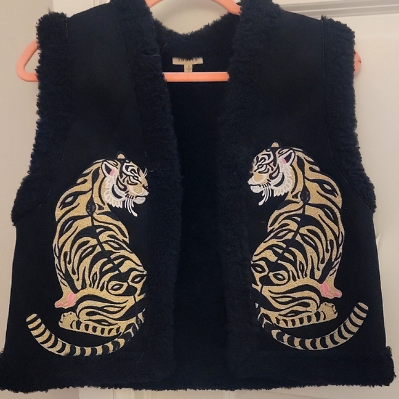 Jackets & Blazers - Black Vest with Tiger Embroidery